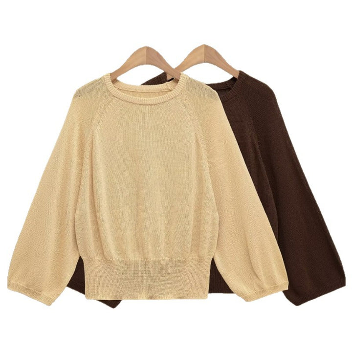 Damen lässiger Pullover mit ballonförmigen Ärmeln und feinem Strick Drune