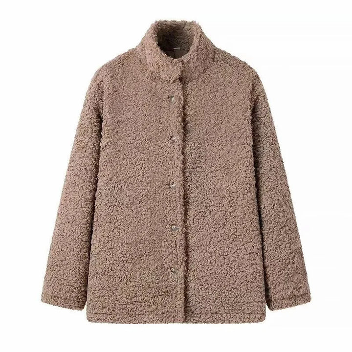 Damen kuschelige Fleecejacke mit hohen Kragen und Druckknopfverschluss Drune