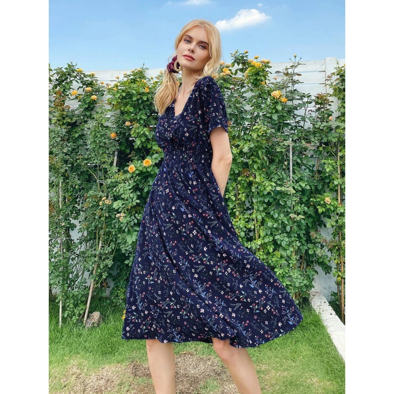 Damen Midi-Kleid mit floralen Mustern und schwingendem Saum Drune