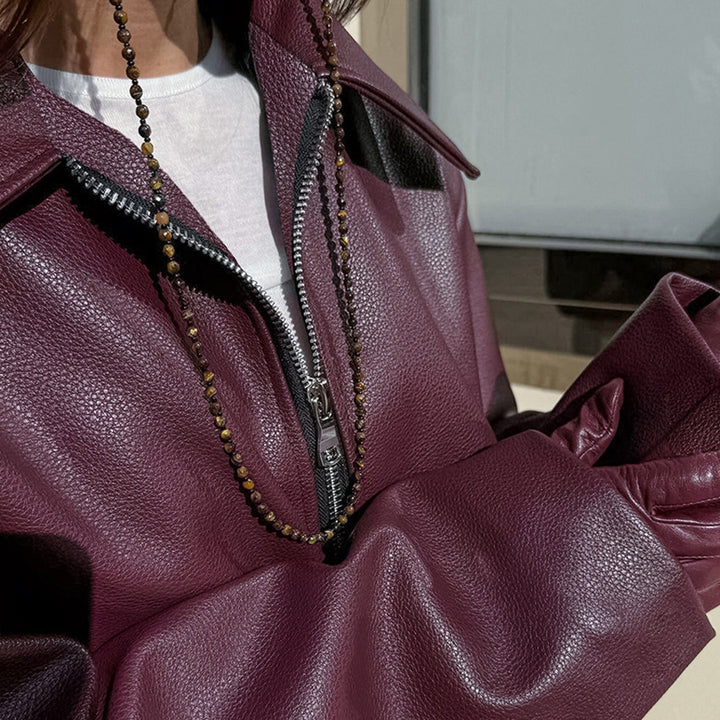 Damen Kunstlederjacke mit elastischem Bund und modernem Stehkragen Drune