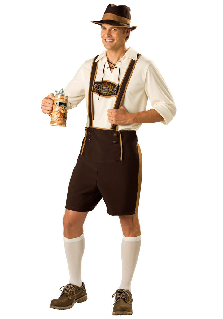 Herren nan kurze Trachtenlederhose mit verstellbaren Hosenträgern und besticktem Latz Drune