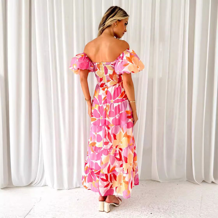 Damen Maxikleid mit voluminösen Puffärmeln und floralem Muster Drune