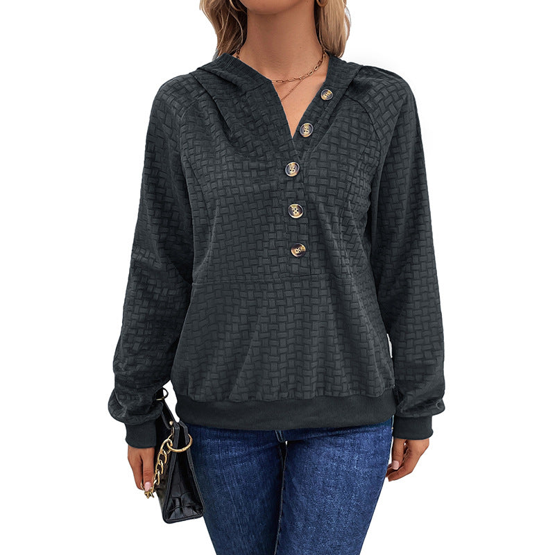 Damen Kapuzenpullover mit strukturiertem Design und dekorativen Knöpfen Drune