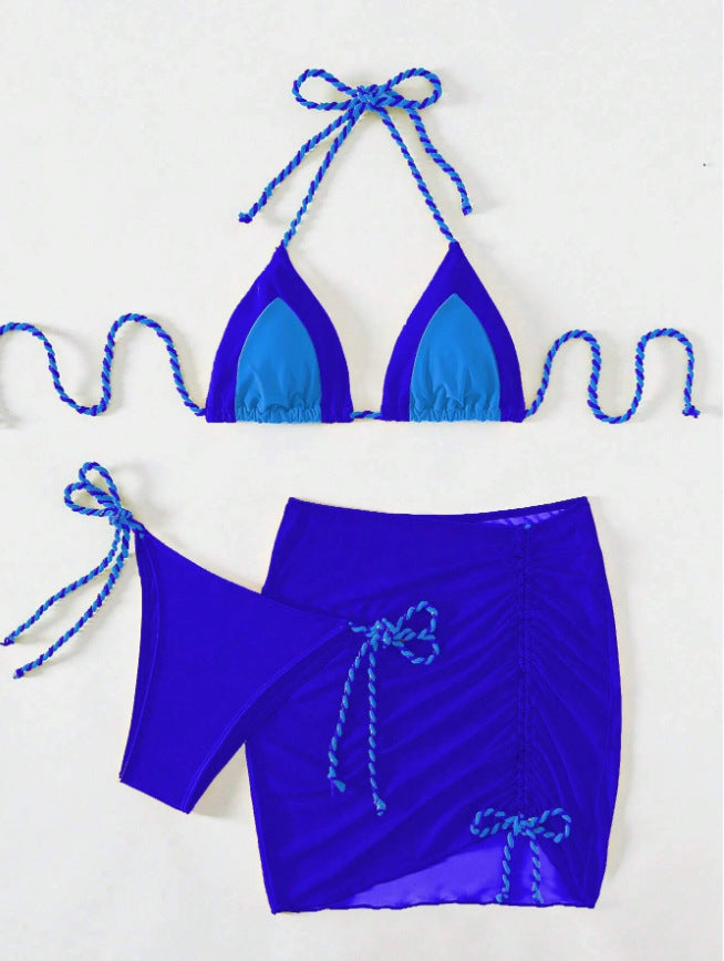 Damen Triangel-Bikini mit schickem Rock und verstellbaren Bändern Drune