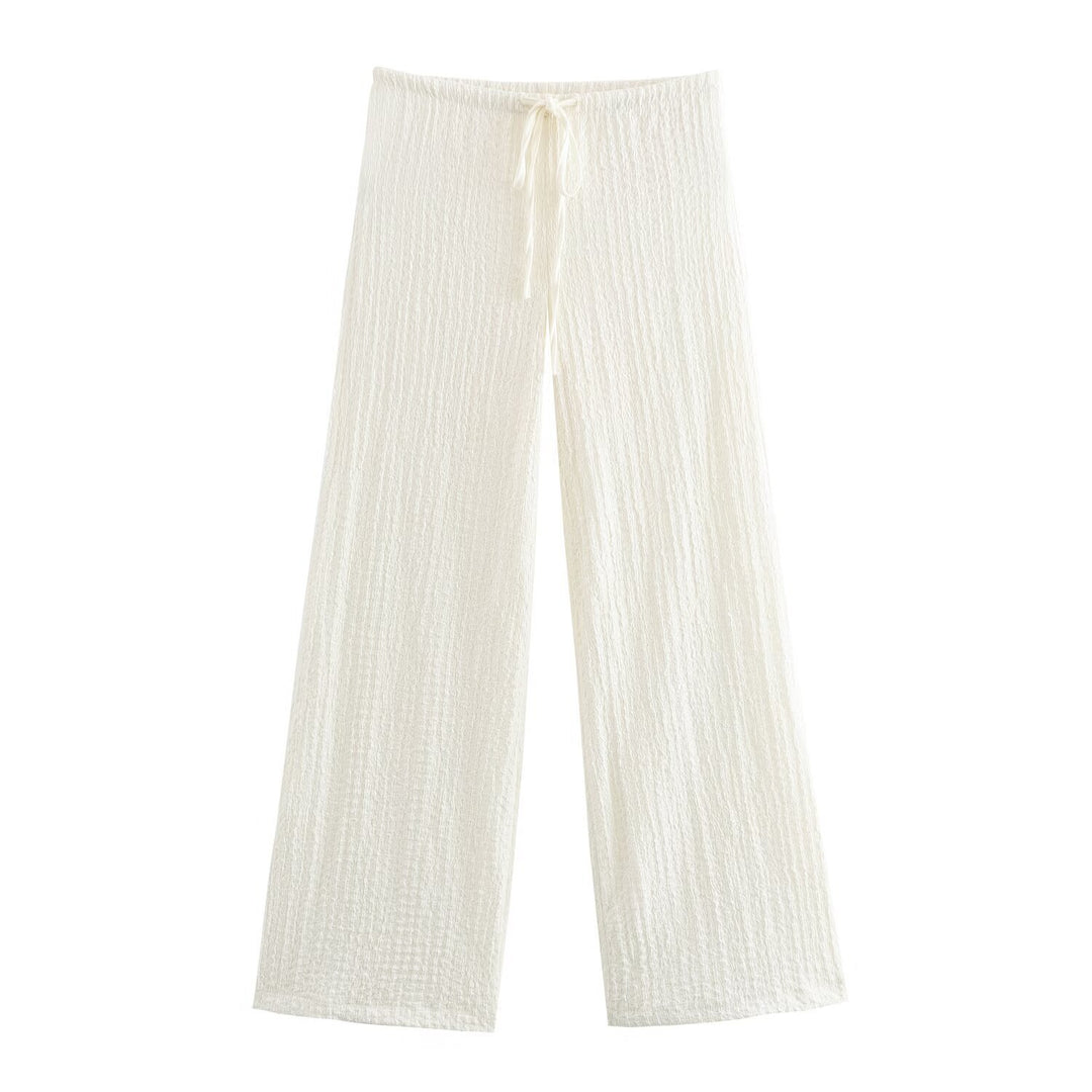 Damen nan leichte Crinkle-Loungebuxe mit weitem Bein und Tunnelzug Drune