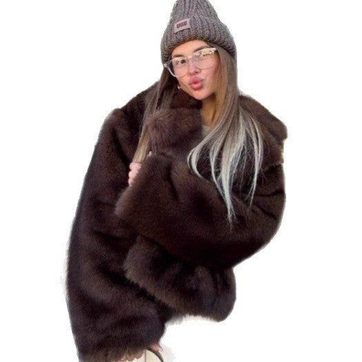 Damen Oversized Plüschmantel mit weit ausgestellten Ärmeln Drune