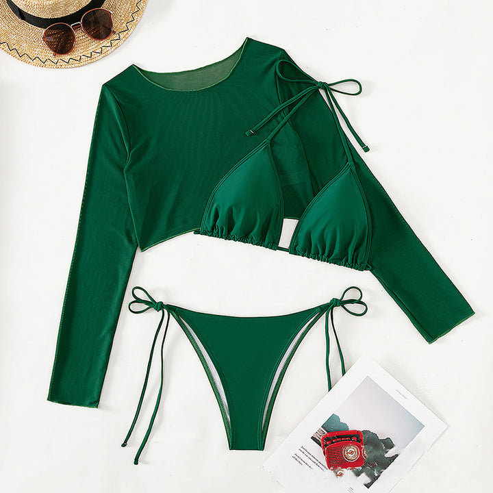 Damen Bikini-Set mit transparenter Langarmbluse Drune