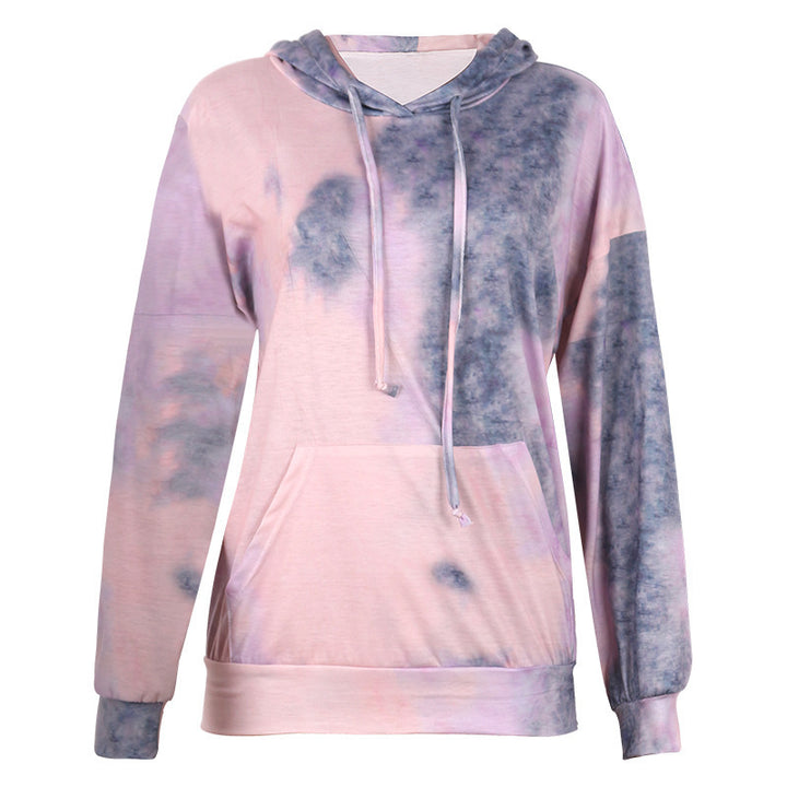 Damen Kapuzenpullover mit modischem Batikdesign und praktischen Kängurutaschen Drune