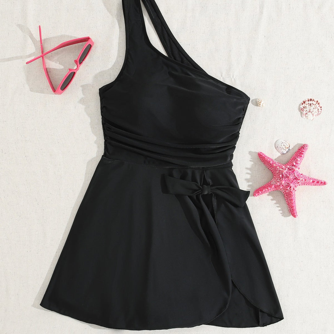 Damen Einseitiger Badeanzug mit verspieltem Rock und eleganten Raffungselementen Drune