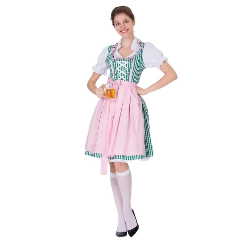 Damen nan traditionelles Oktoberfest Dirndl mit Rüschenbluse, geschnürtem Mieder und Schleifen-Schürze Drune