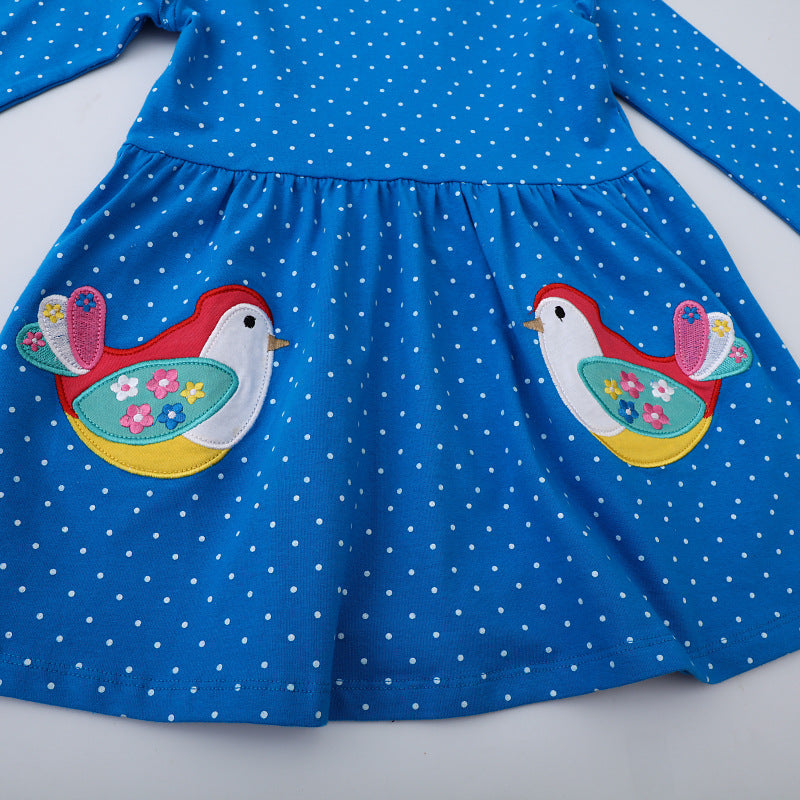 Mädchen Baumwollkleid mit verspielten Vogelapplikationen Drune