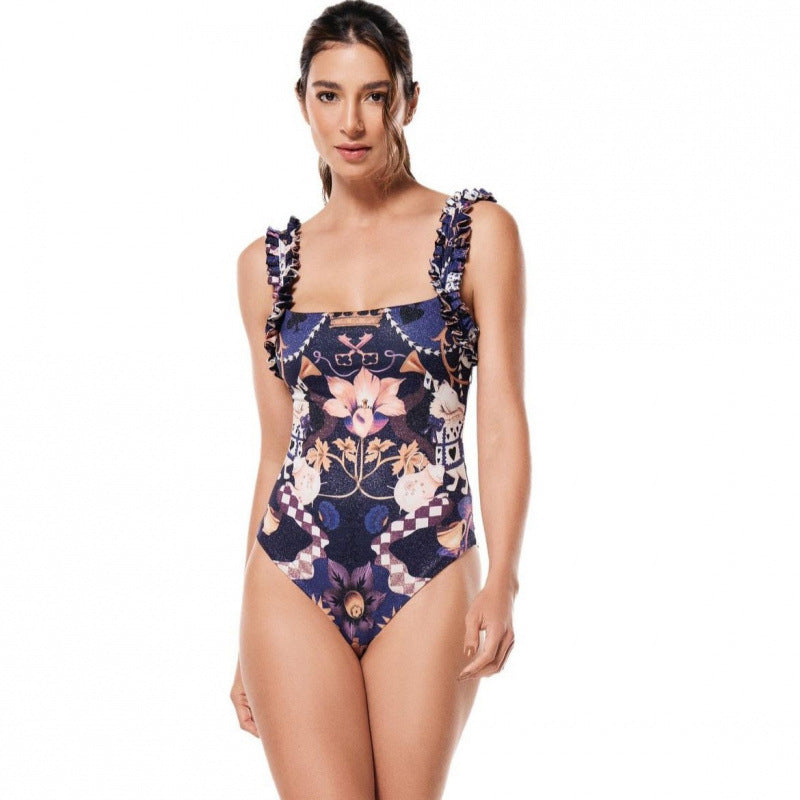 Damen Einteiler Badeanzug mit verspieltem Blumendesign und passendem Strandrock Drune