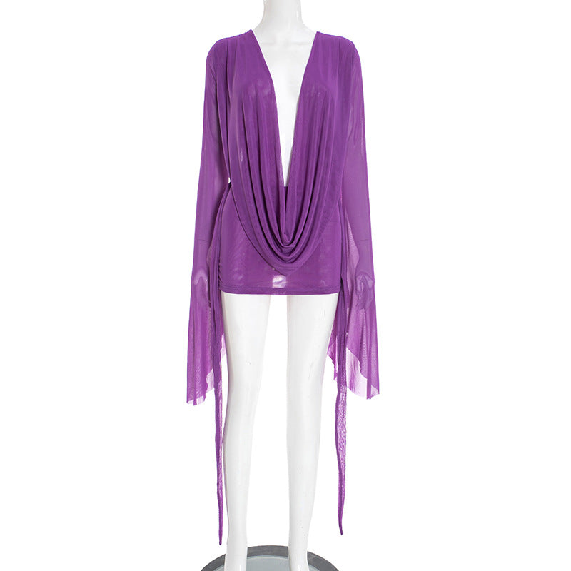 Damen Fließender Kaftan mit weiten Ärmeln und tieferem Ausschnitt Drune