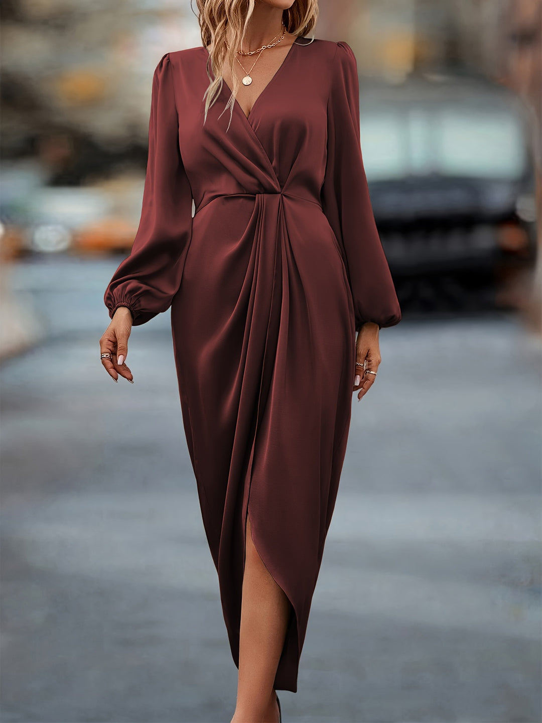 Damen elegantes und fließendes Maxikleid Drune