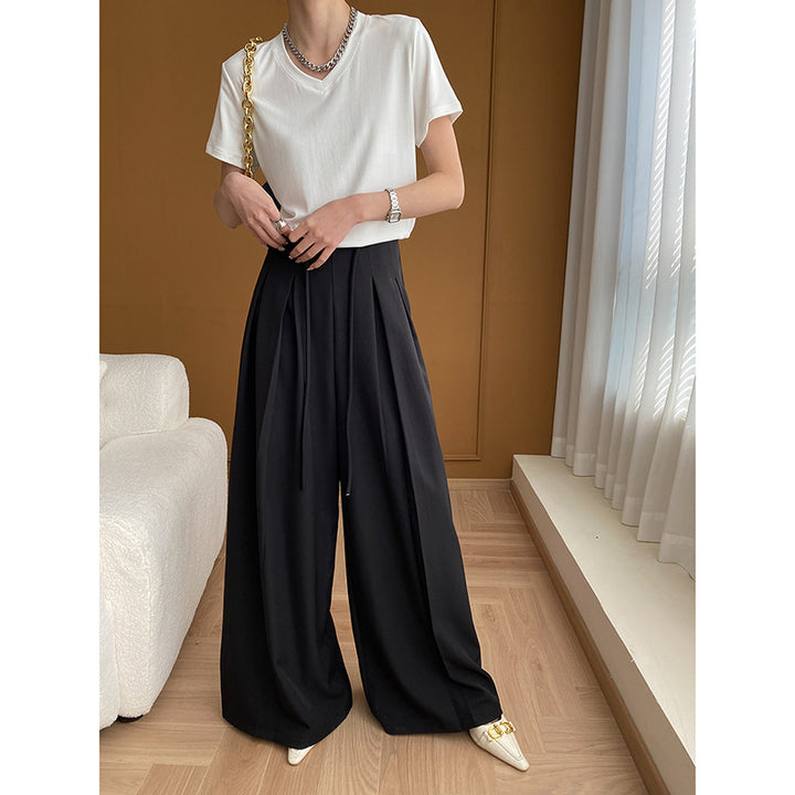 Damen Weite Palazzohose mit Taillenkordelzug und diagonalem Schnitt Drune