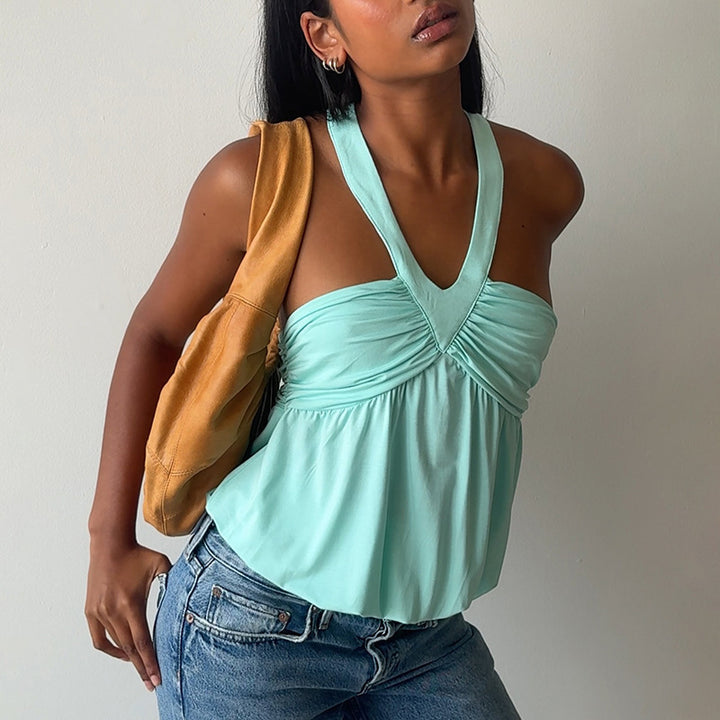 Damen Cut-Out Top mit fließendem Schnitt und V-Ausschnitt Drune