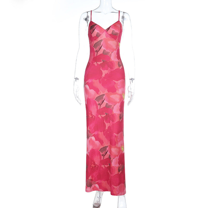 Damen Maxikleid mit floralem Muster und verstellbaren Spaghetti-Trägern Drune