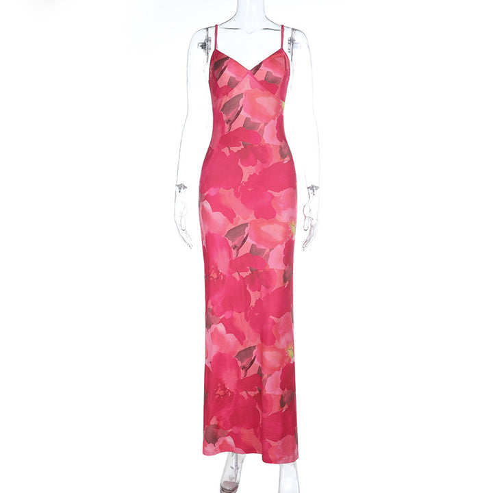 Damen Maxikleid mit floralem Muster und verstellbaren Spaghetti-Trägern Drune
