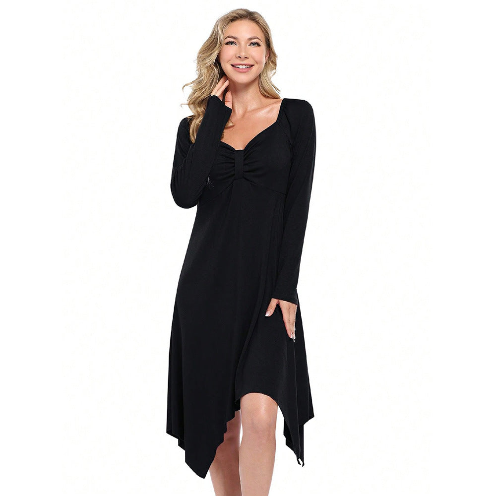 Damen asymmetrisches Longkleid mit langem Arm und gerafftem Oberteil Drune