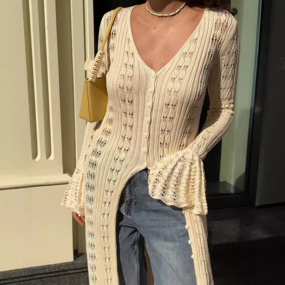 Femme Offene-Strick Duster Cardigan Drune