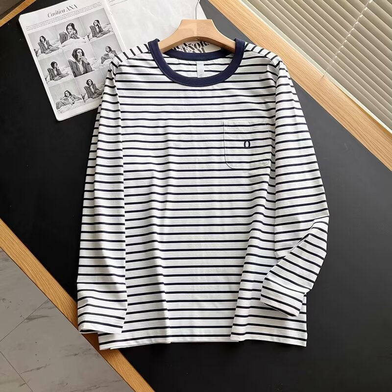 Damen Langarmshirt mit gestreiftem Design und Brusttasche Drune