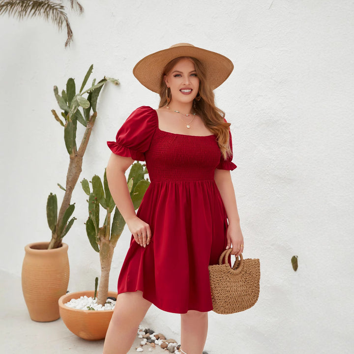 Damen Leichtes Sommerkleid mit schulterfreier Passform und voluminösen Puffärmeln Drune