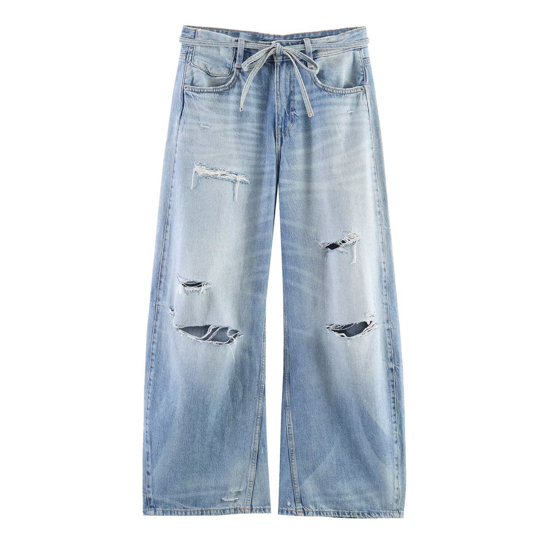 Damen Weite Jeans im Destroyed-Look mit verstellbarem Bund Drune