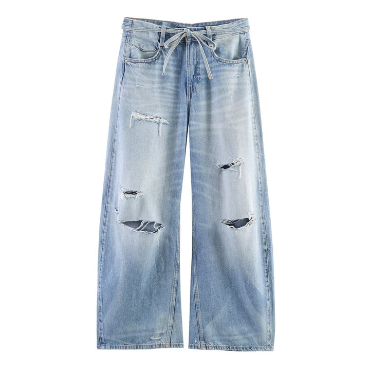 Damen Weite Jeans im Destroyed-Look mit verstellbarem Bund Drune