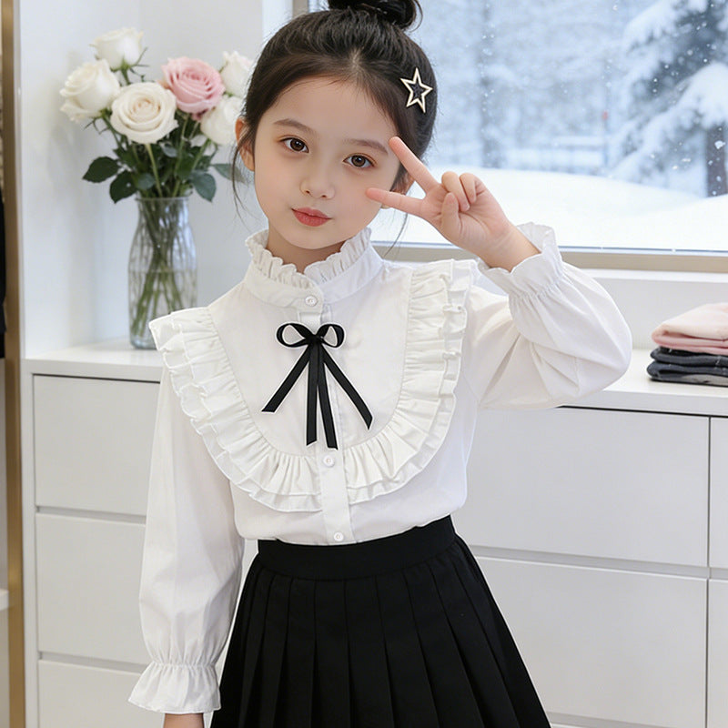 Mädchen verspielte Bluse mit Rüschendetails Drune