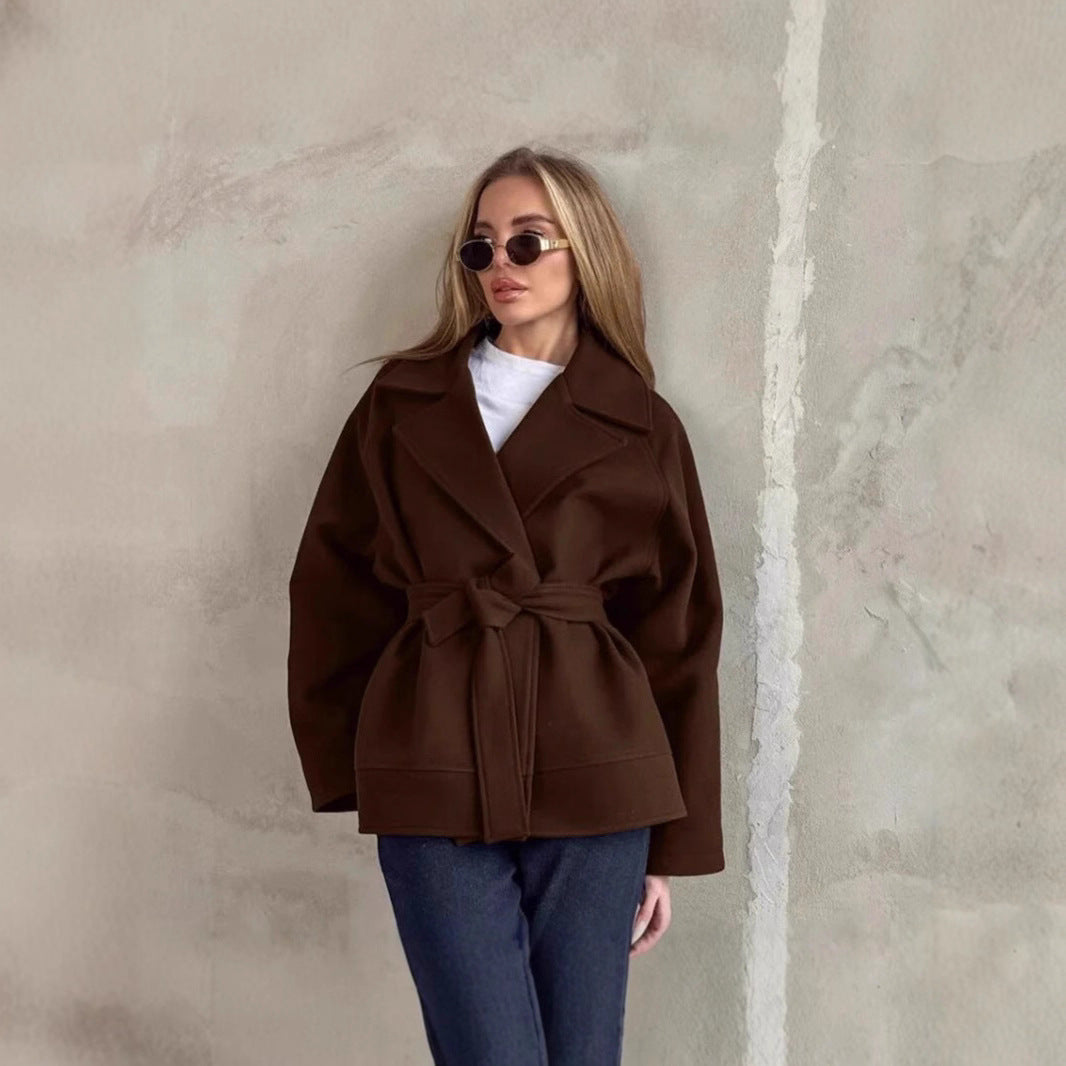 Damen Modische Wickeljacke aus hochwertigem Material mit taillierbarem Gürtel Drune