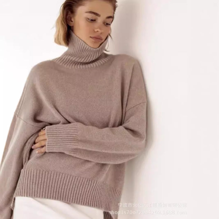 Damen Lässiger Rollkragenpullover aus hochwertigem Strick Drune