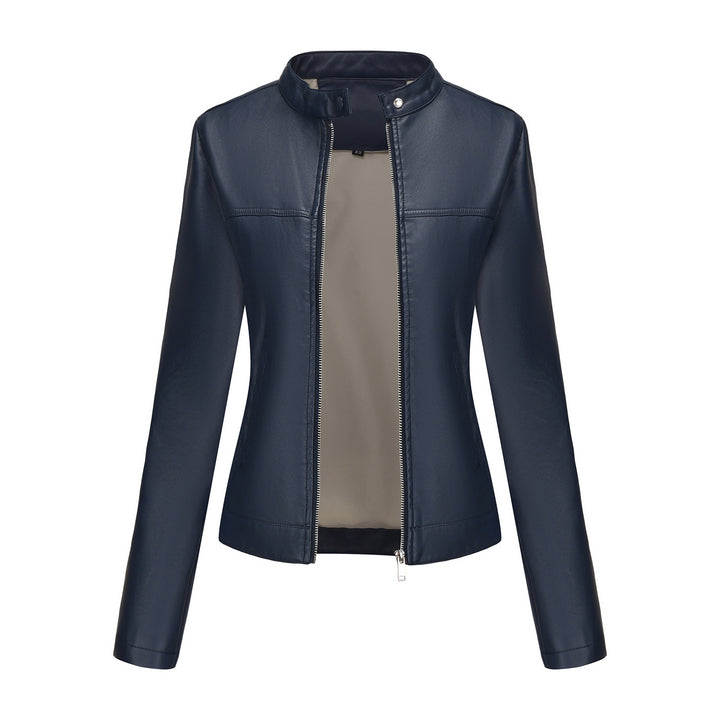 Damen nan taillierte Kunstlederjacke mit Stehkragen, verdecktem Reißverschluss und cleanem Minimaldesign Drune