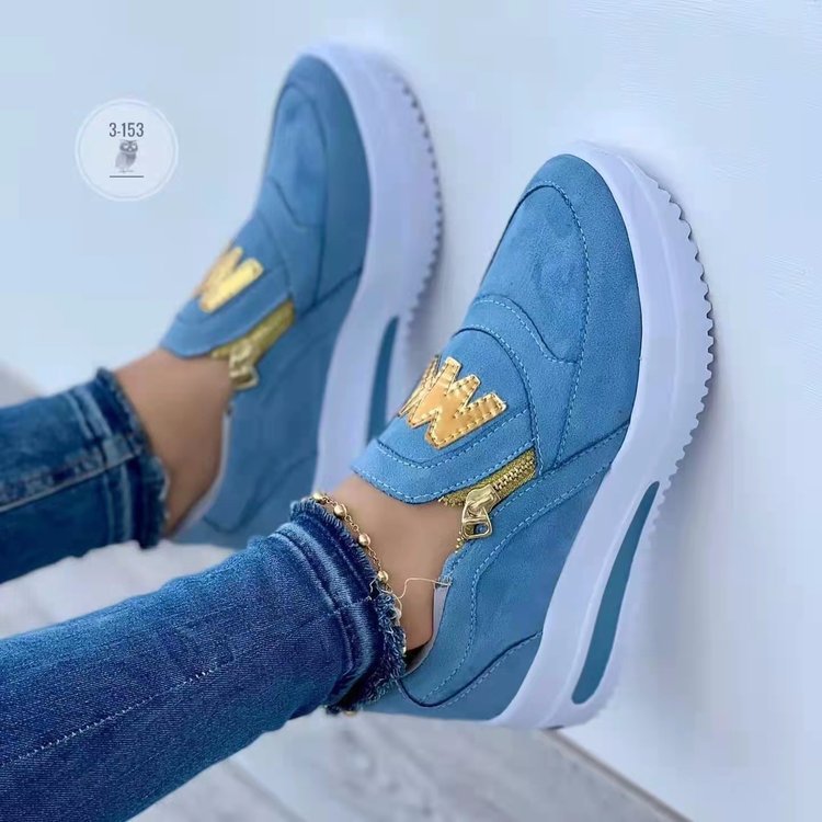 Damen nan Slip-On Plateau-Sneaker mit seitlichem Deko-Reißverschluss und metallischer Logo-Applikation Drune