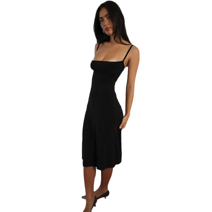 Damen Midi-Kleid mit schmalen Trägern und figurbetonender Passform Drune