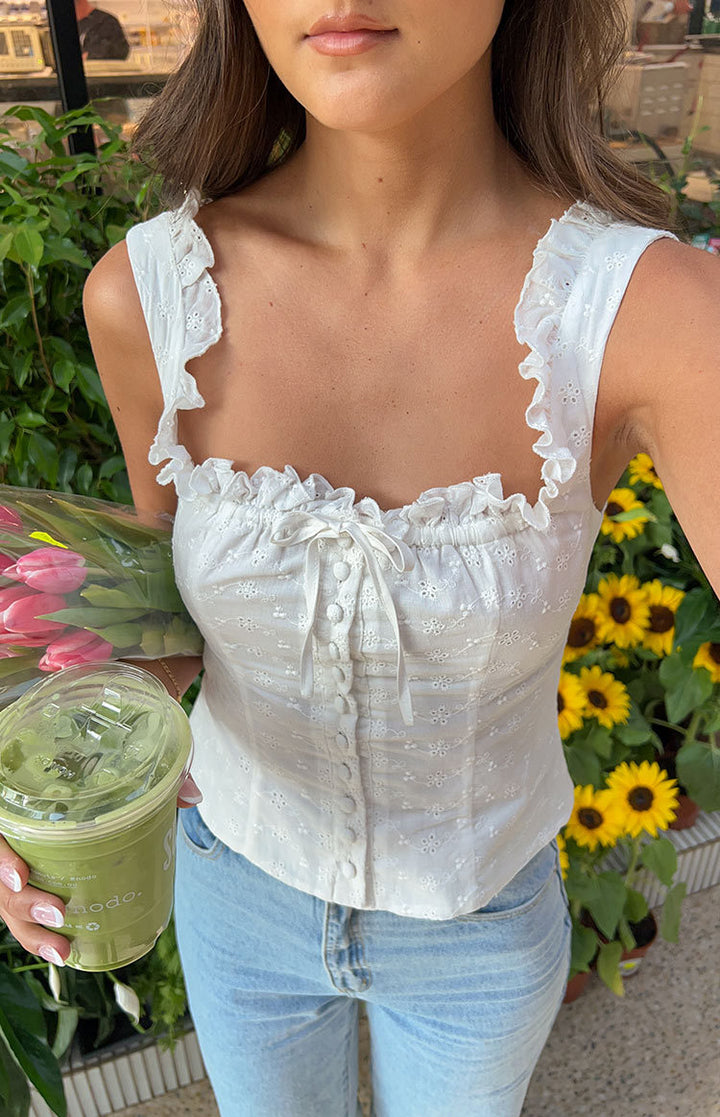 Damen Rüschenbluse mit Knopfleiste und floralem Design Drune