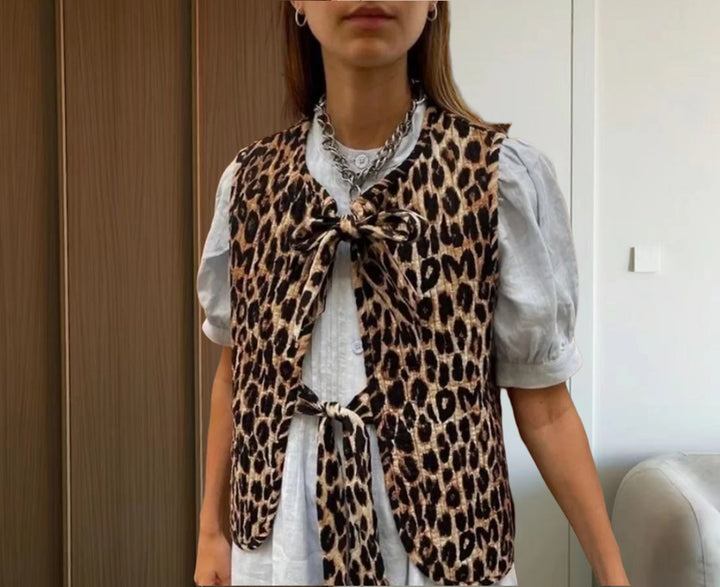Damen modische Weste mit Schleifen-Design und Leo-Muster Drune