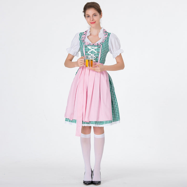 Damen nan karierter Dirndlkleid mit geraffter Schürze und geschnürter Miederfront Drune