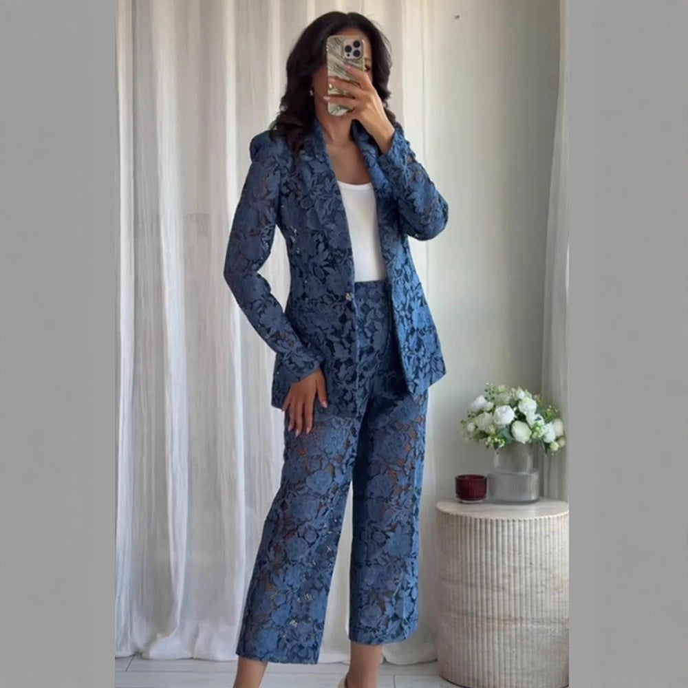 Damen Spitzenanzug Set Drune