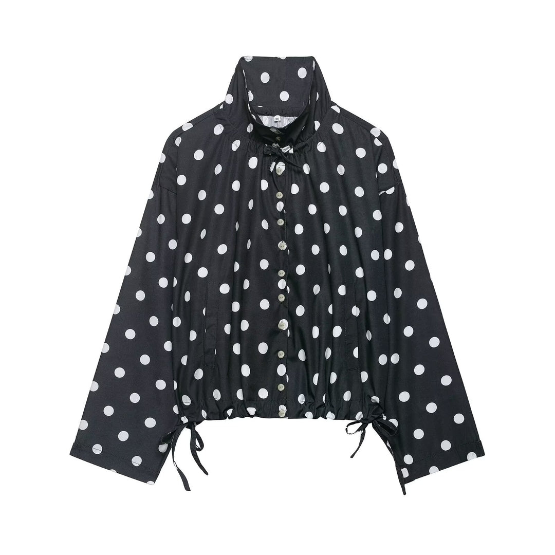 Damen nan leichte gepunktete Windbreaker-Jacke mit Tunnelzug und Stehkragen Drune