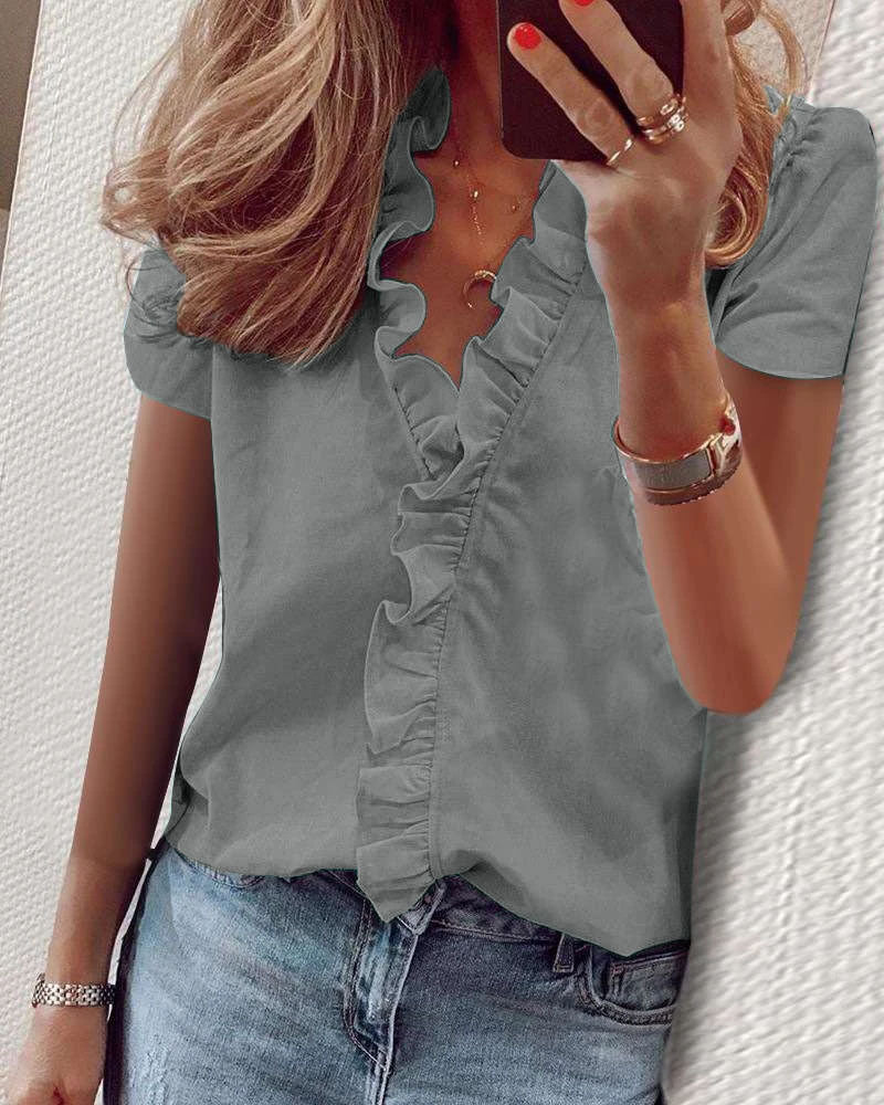 Damen elegante Bluse mit Rüschendetail Drune