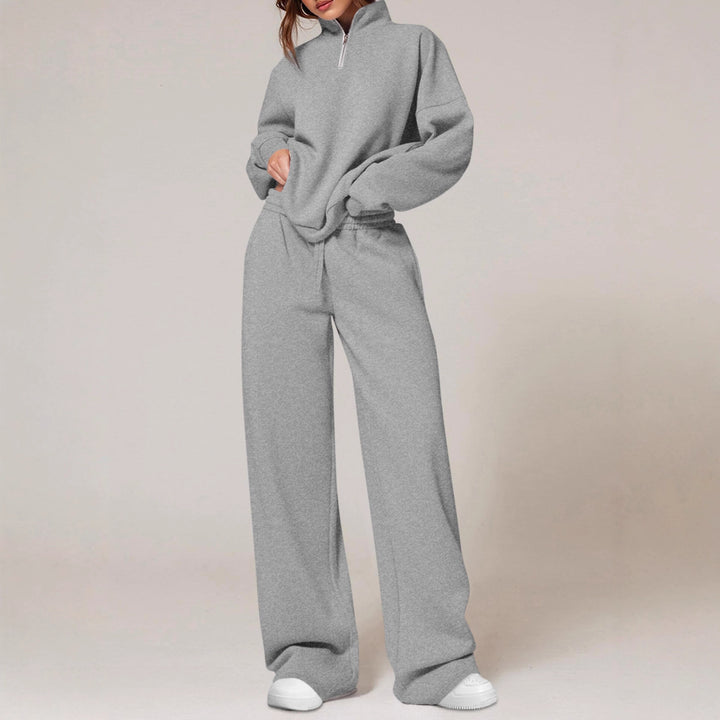Damen nan oversized Jogginganzug mit Stehkragen halbem Reißverschluss und weitem Bein Drune