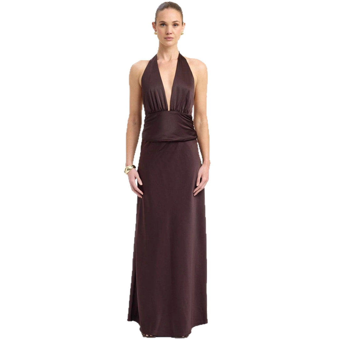 Damen Maxikleid mit tiefem V-Ausschnitt und raffinierter Drapierung Drune