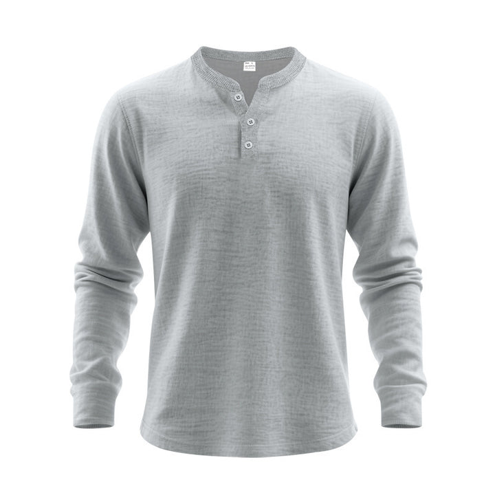 Herren nan strukturiertes Henley-Langarmshirt mit Thermo-Waffelstruktur, geripptem Stehkragen und körperfreundlichem Schnitt Drune