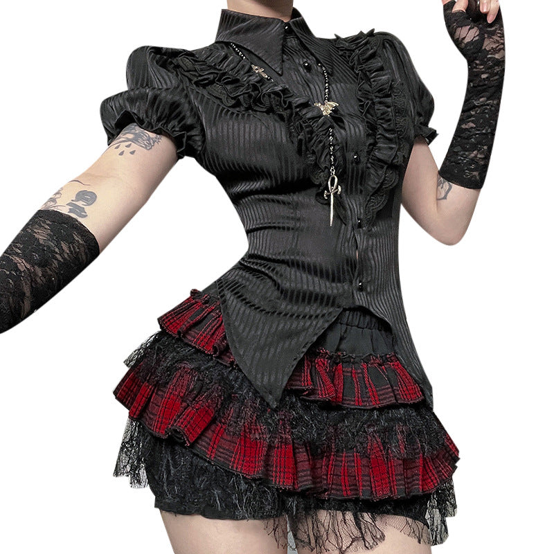 Damen Rüschenbluse mit eleganten Details und strukturierter Textur Drune