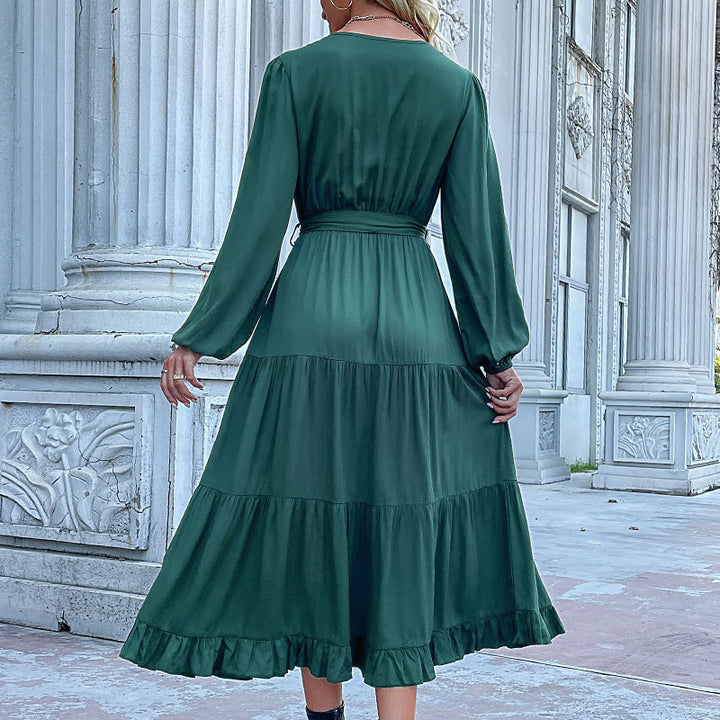 Damen Maxikleid mit eleganter Wickeloptik und voluminösen Ärmeln Drune