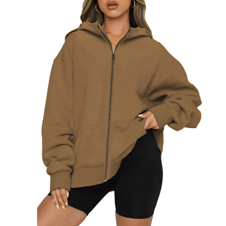 Damen nan leichte Zip-Kapuzenjacke im Relaxed-Fit mit Kängurutasche und gerippten Bündchen Drune