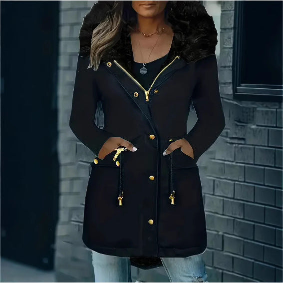 Damen winterliche Parka mit abnehmbarem Pelzkragen Drune