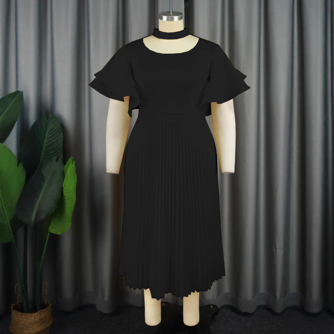 Damen Plissee Maxikleid mit Choker und voluminösen Ärmeln Drune