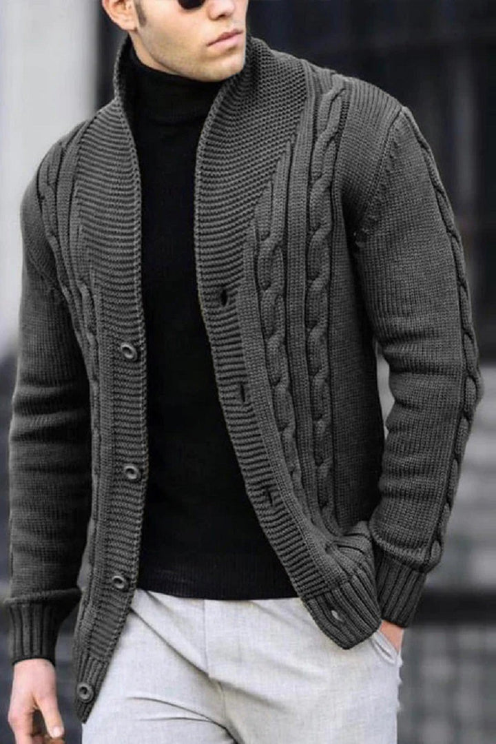 Herren Strickjacke mit Kabelmuster und Schalkragen Drune