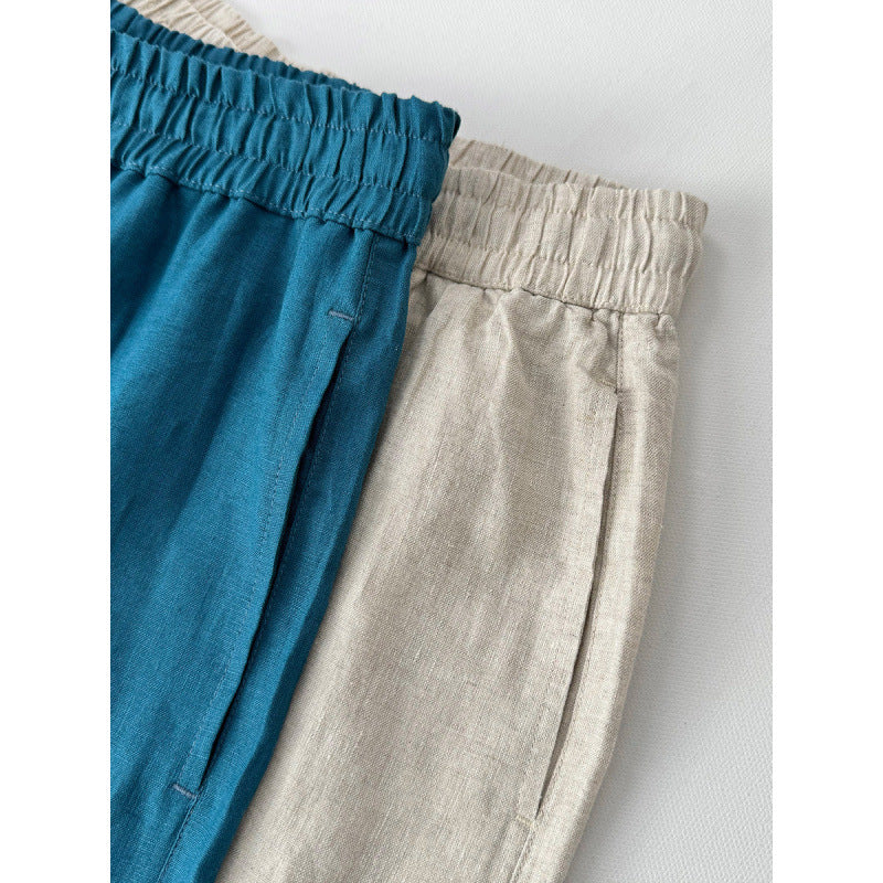 Damen lockere Leinenhose mit elastischem Bund und seitlichen Eingrifftaschen Drune